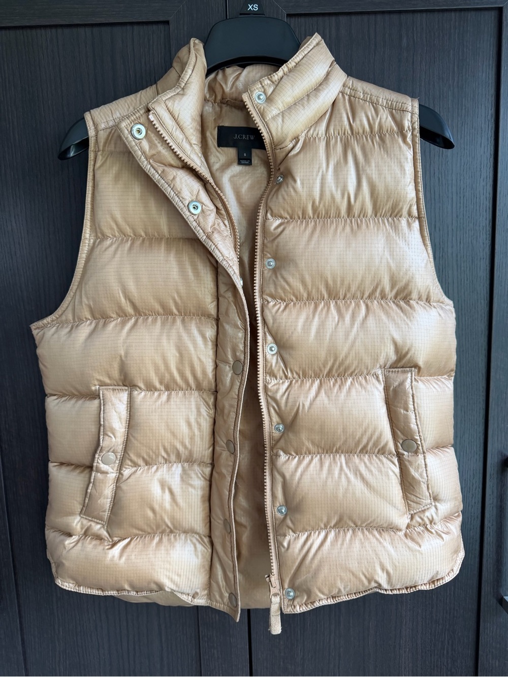 J. Crew Shiny Quilted Puffer Gold/Tan Vest Size S